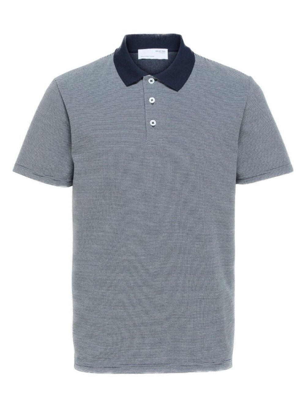 Selected Homme Navy Micro Stripe Knit Shortsleeve Polo With Contrast Collar